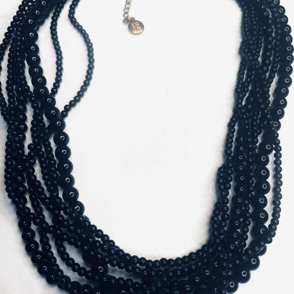 Vintage Joe Fresh Multi-Strand Black Bead Necklace, 7 Rows, Bronze Hardware, 50– - Picture 3 of 9
